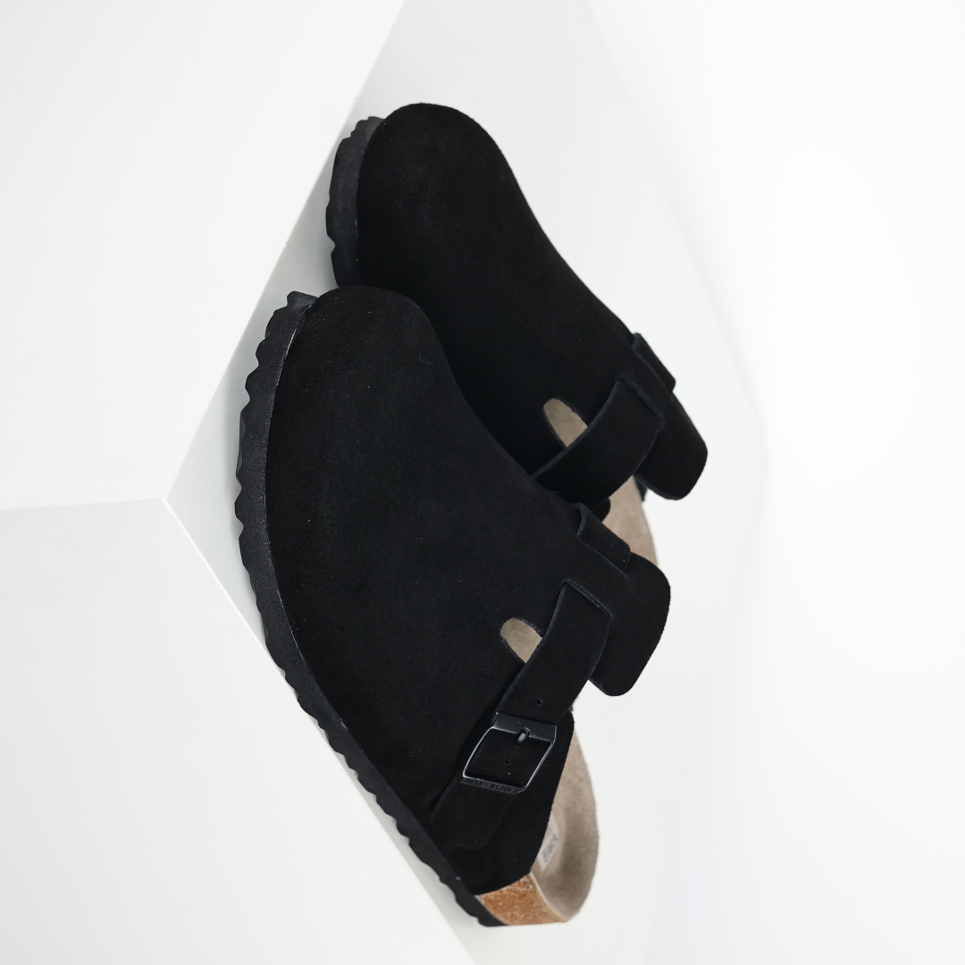 勃肯拖黑色 Birkenstock 勃肯全包系列 勃肯伦敦系列低帮牛皮绒面革平底复古软木休闲鞋