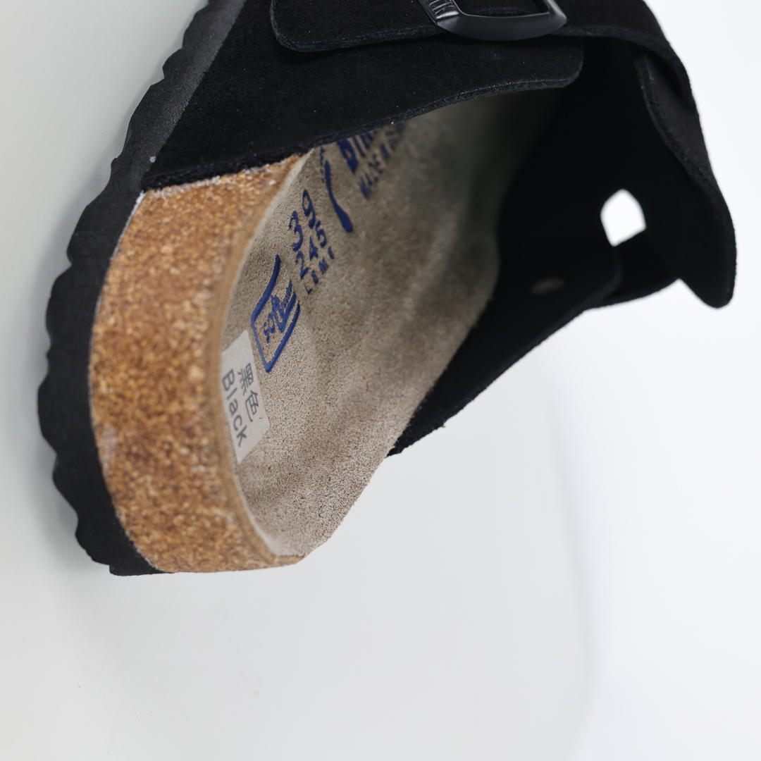 勃肯拖黑色 Birkenstock 勃肯全包系列 勃肯伦敦系列低帮牛皮绒面革平底复古软木休闲鞋