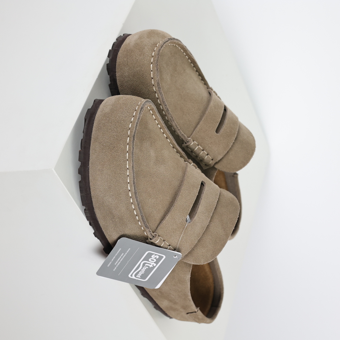 300 乐福勃肯全包款驼色 博肯Birkenstock Naples Wrapped穆勒系列包头乐福牛皮绒面革复古软木底休闲拖鞋