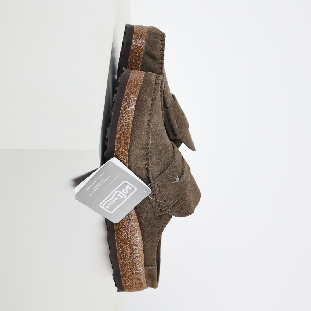 乐福勃肯木底款咖啡色 博肯Birkenstock Naples Wrapped穆勒系列包头乐福牛皮绒面革复古软木底休闲拖鞋