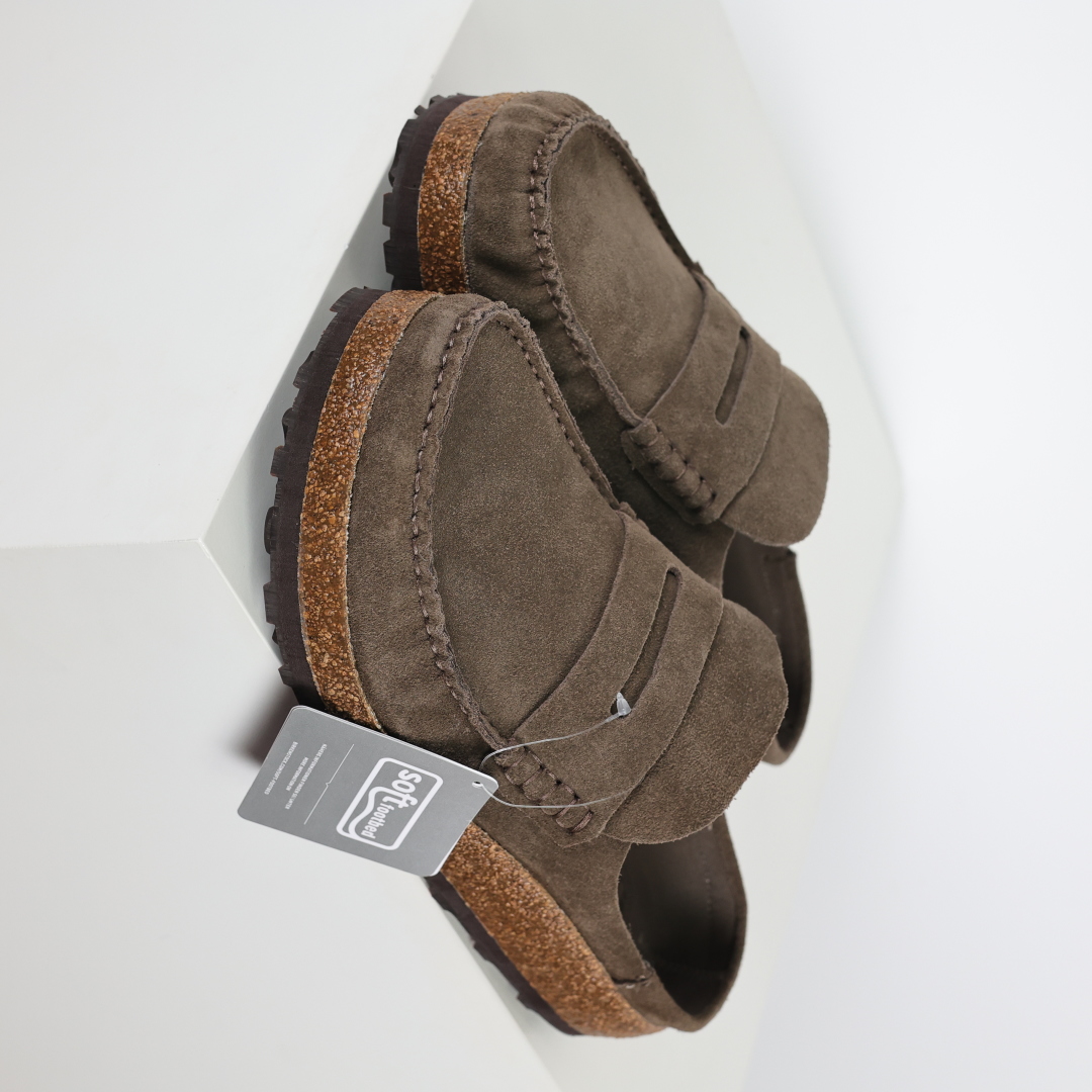 乐福勃肯木底款咖啡色 博肯Birkenstock Naples Wrapped穆勒系列包头乐福牛皮绒面革复古软木底休闲拖鞋