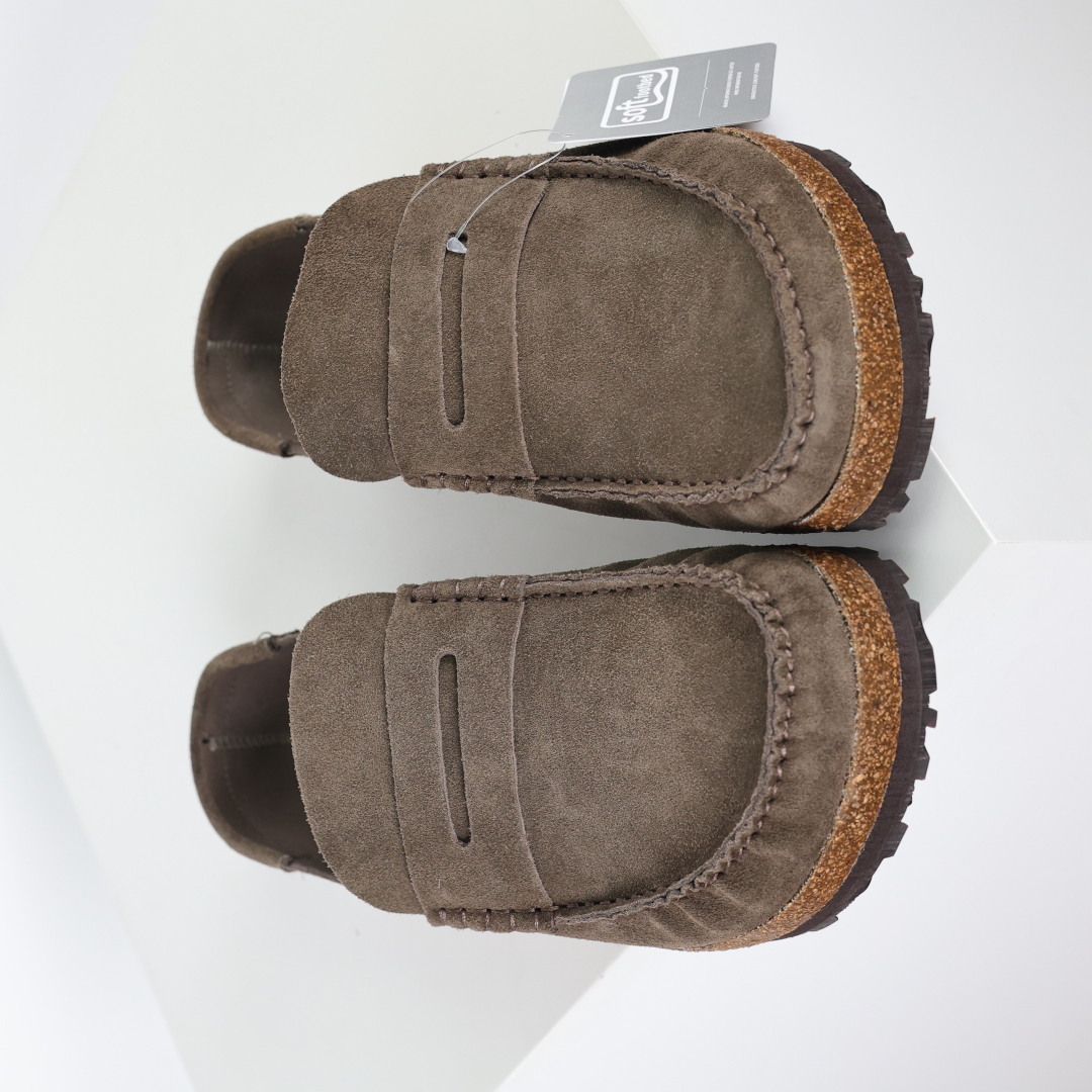 乐福勃肯木底款咖啡色 博肯Birkenstock Naples Wrapped穆勒系列包头乐福牛皮绒面革复古软木底休闲拖鞋