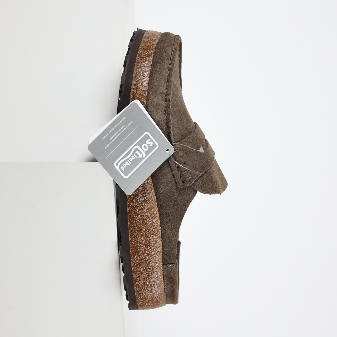 乐福勃肯木底款咖啡色 博肯Birkenstock Naples Wrapped穆勒系列包头乐福牛皮绒面革复古软木底休闲拖鞋