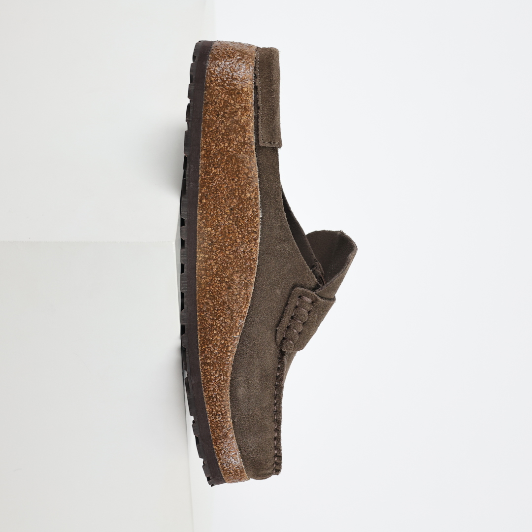 乐福勃肯木底款咖啡色 博肯Birkenstock Naples Wrapped穆勒系列包头乐福牛皮绒面革复古软木底休闲拖鞋
