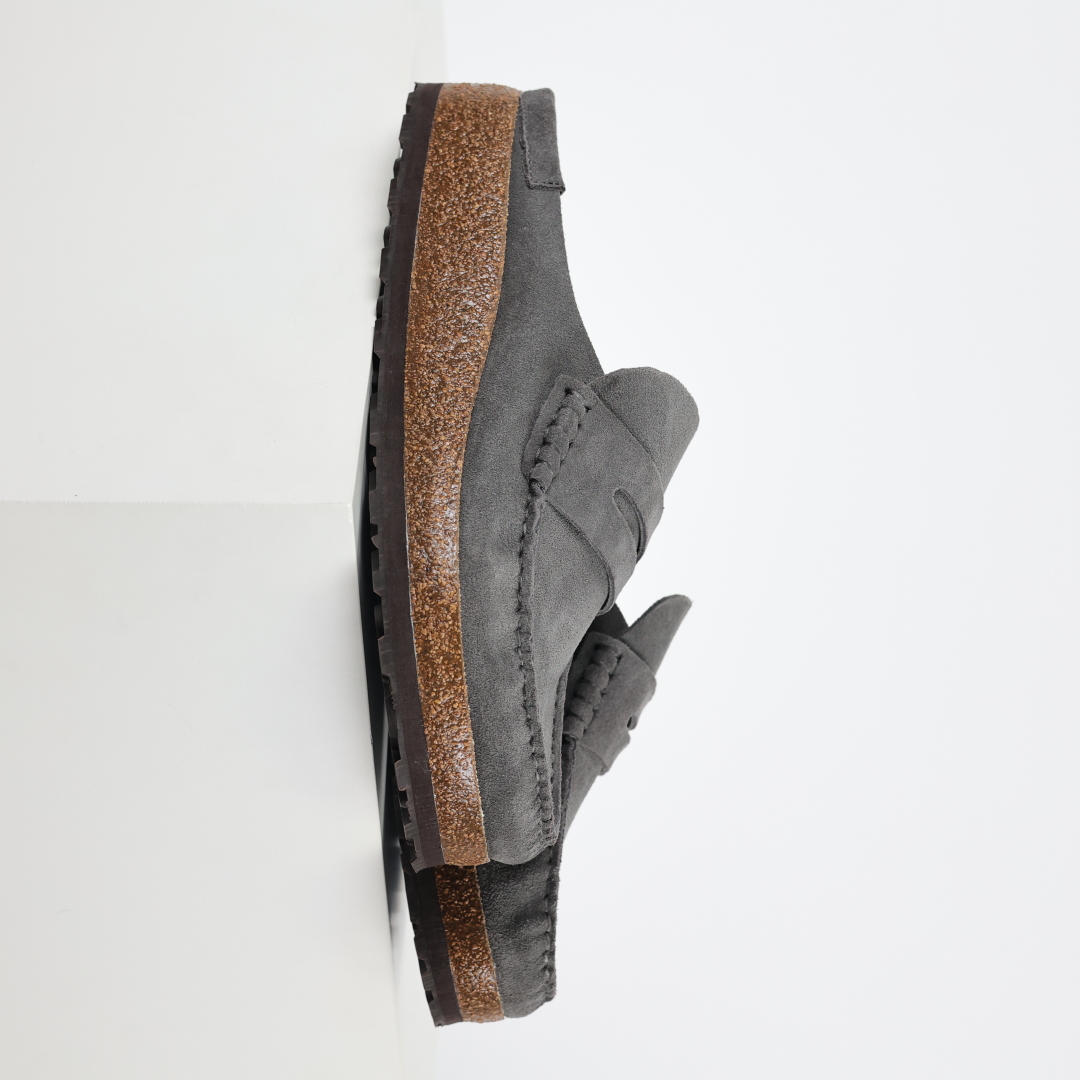 乐福勃肯木底款灰色 博肯Birkenstock Naples Wrapped穆勒系列包头乐福牛皮绒面革复古软木底休闲拖鞋