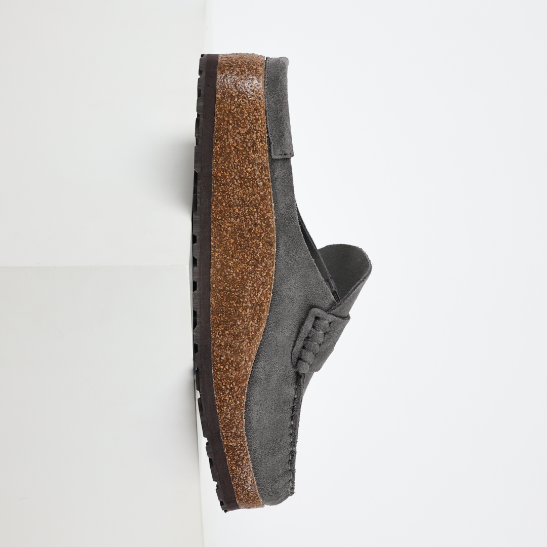 乐福勃肯木底款灰色 博肯Birkenstock Naples Wrapped穆勒系列包头乐福牛皮绒面革复古软木底休闲拖鞋