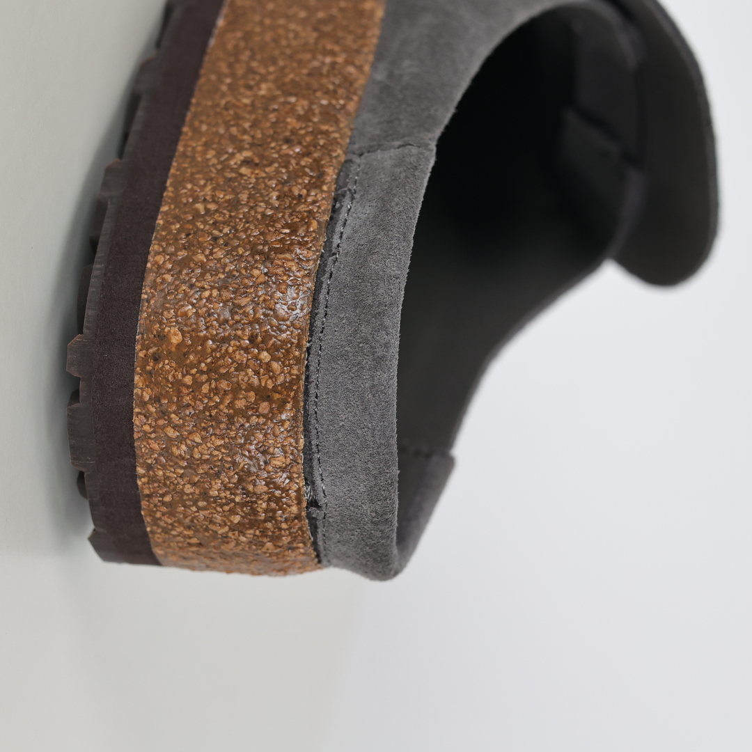 乐福勃肯木底款灰色 博肯Birkenstock Naples Wrapped穆勒系列包头乐福牛皮绒面革复古软木底休闲拖鞋
