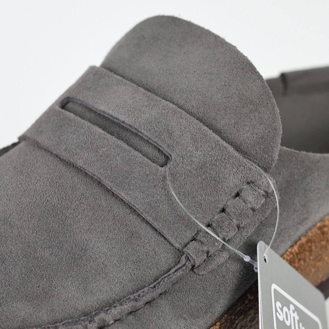 乐福勃肯木底款灰色 博肯Birkenstock Naples Wrapped穆勒系列包头乐福牛皮绒面革复古软木底休闲拖鞋
