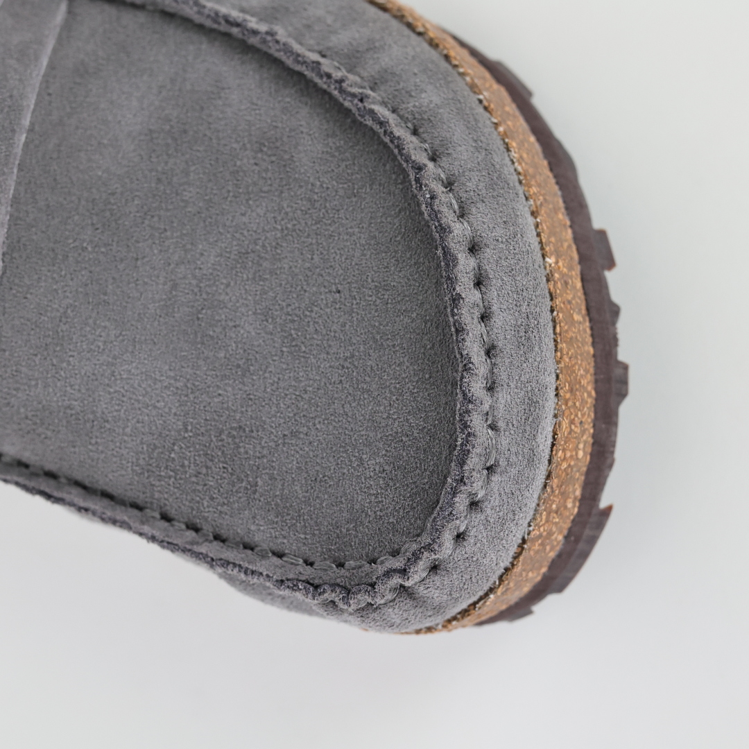 乐福勃肯木底款灰色 博肯Birkenstock Naples Wrapped穆勒系列包头乐福牛皮绒面革复古软木底休闲拖鞋