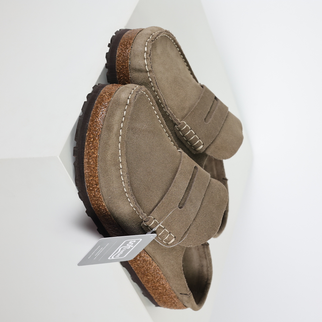 乐福勃肯木底款驼色 博肯Birkenstock Naples Wrapped穆勒系列包头乐福牛皮绒面革复古软木底休闲拖鞋