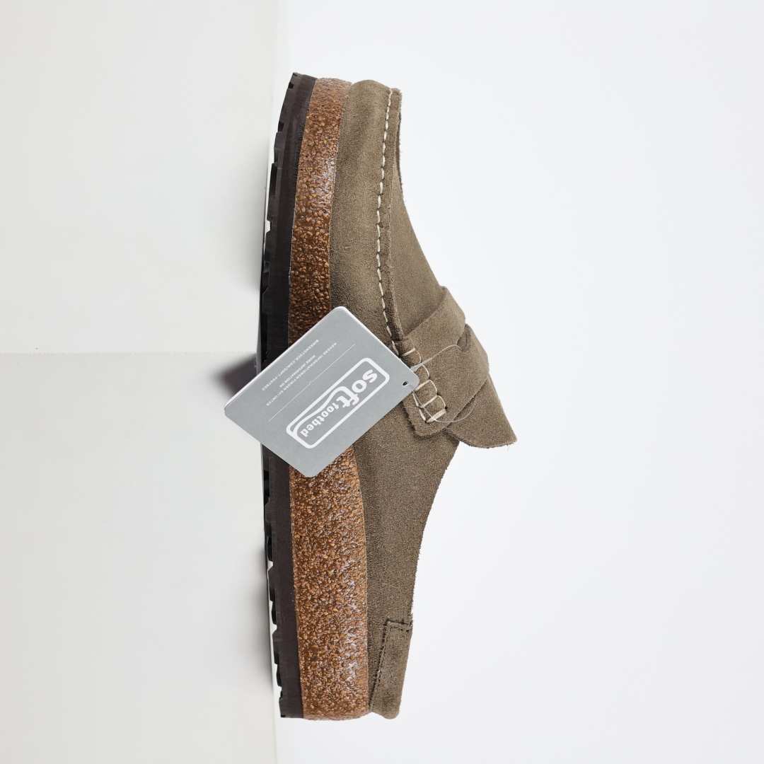 乐福勃肯木底款驼色 博肯Birkenstock Naples Wrapped穆勒系列包头乐福牛皮绒面革复古软木底休闲拖鞋