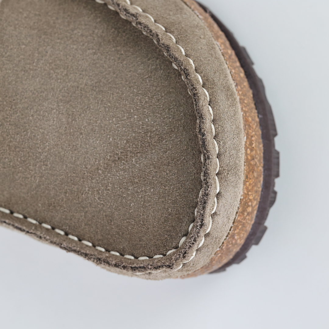 乐福勃肯木底款驼色 博肯Birkenstock Naples Wrapped穆勒系列包头乐福牛皮绒面革复古软木底休闲拖鞋