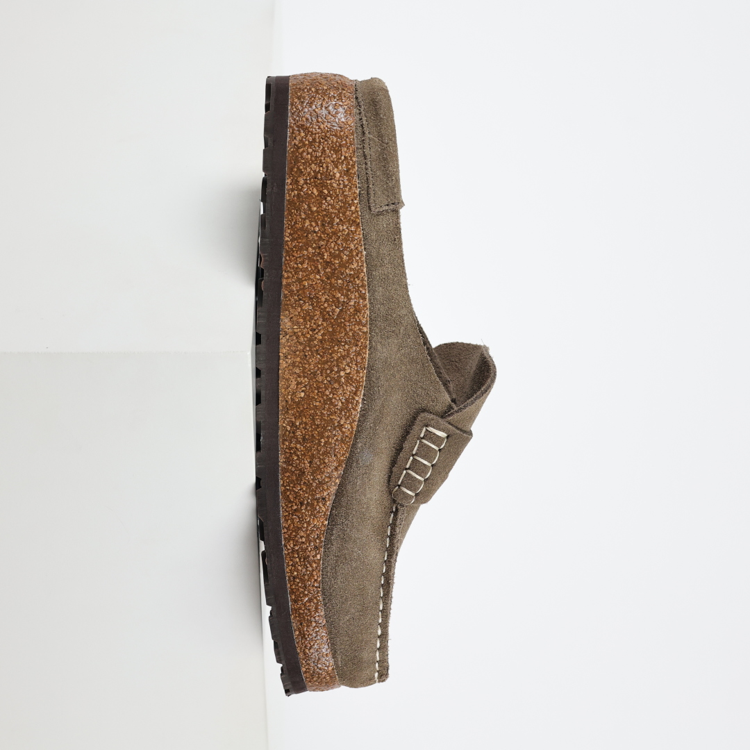 乐福勃肯木底款驼色 博肯Birkenstock Naples Wrapped穆勒系列包头乐福牛皮绒面革复古软木底休闲拖鞋
