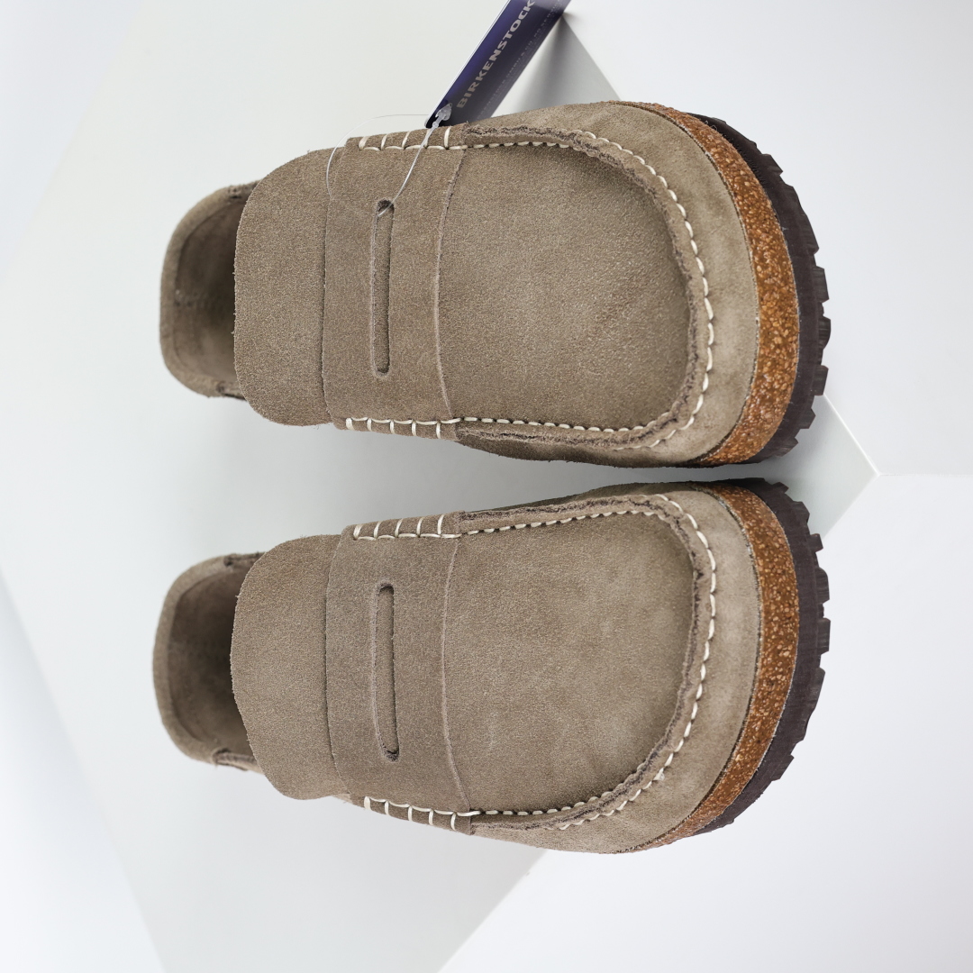 乐福勃肯木底款驼色 博肯Birkenstock Naples Wrapped穆勒系列包头乐福牛皮绒面革复古软木底休闲拖鞋