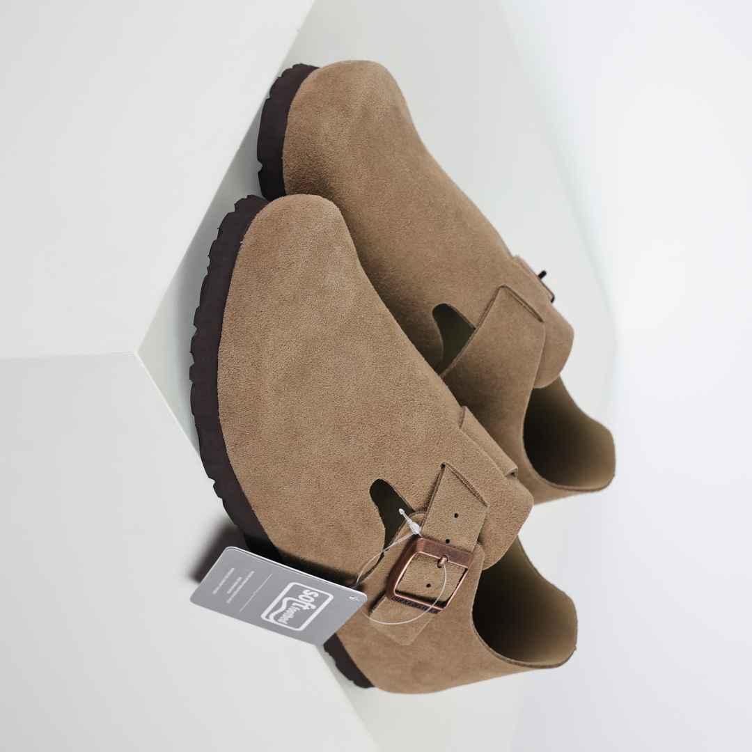 勃肯咖色 全包式懒人单鞋 博肯Birkenstock Birkenstock LondSuede Leather 伦敦系列包头平底复古软木底休闲拖鞋