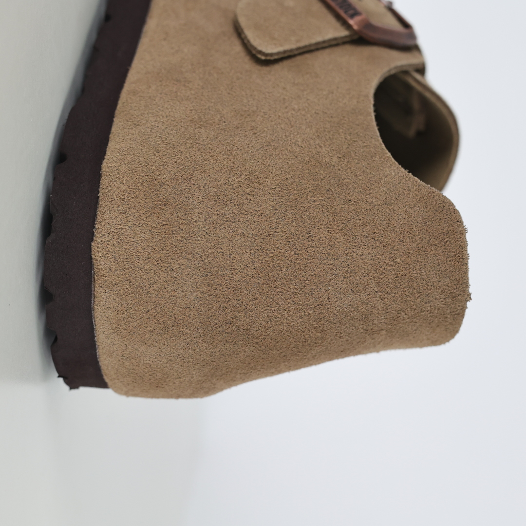 勃肯咖色 全包式懒人单鞋 博肯Birkenstock Birkenstock LondSuede Leather 伦敦系列包头平底复古软木底休闲拖鞋