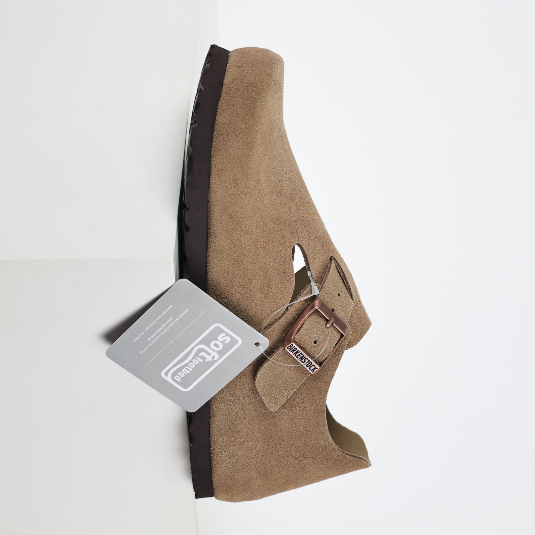 勃肯咖色 全包式懒人单鞋 博肯Birkenstock Birkenstock LondSuede Leather 伦敦系列包头平底复古软木底休闲拖鞋
