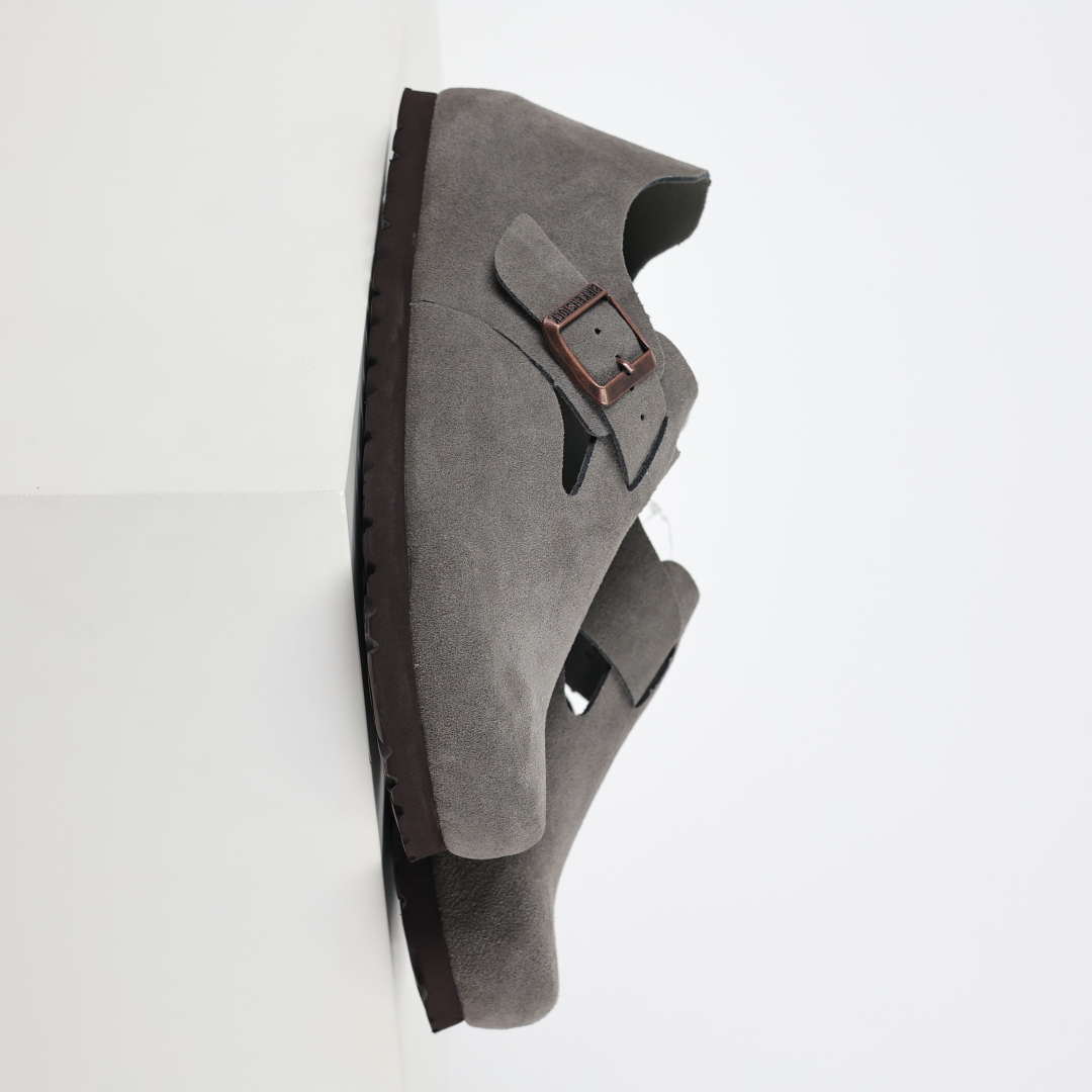 勃肯灰色 全包式懒人单鞋 博肯Birkenstock Birkenstock LondSuede Leather 伦敦系列包头平底复古软木底休闲拖鞋