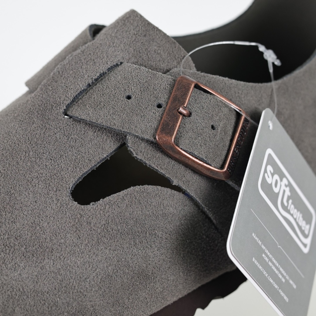 勃肯灰色 全包式懒人单鞋 博肯Birkenstock Birkenstock LondSuede Leather 伦敦系列包头平底复古软木底休闲拖鞋