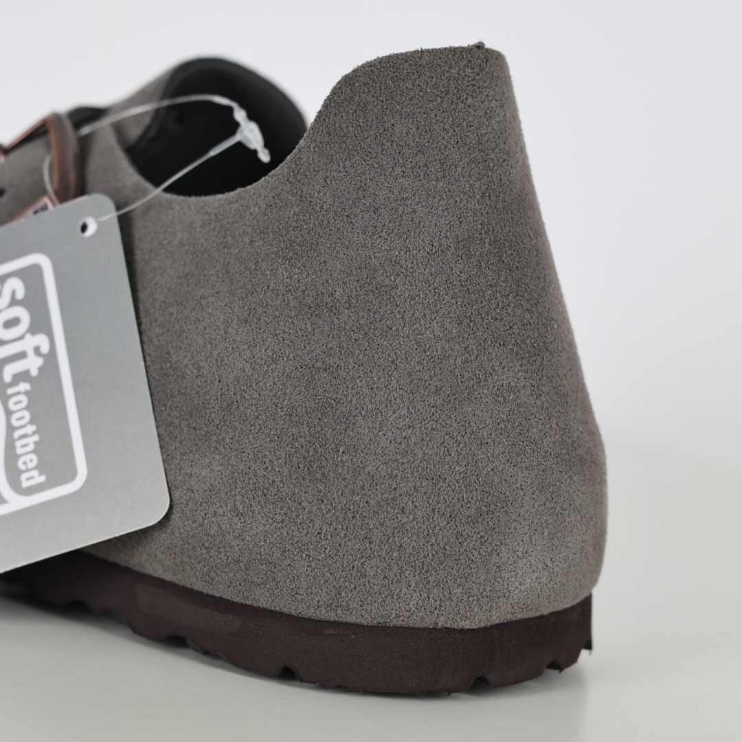 勃肯灰色 全包式懒人单鞋 博肯Birkenstock Birkenstock LondSuede Leather 伦敦系列包头平底复古软木底休闲拖鞋