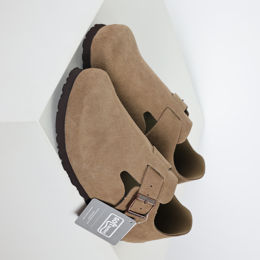 勃肯栗色 全包式懒人单鞋 博肯Birkenstock Birkenstock LondSuede Leather 伦敦系列包头平底复古软木底休闲拖鞋