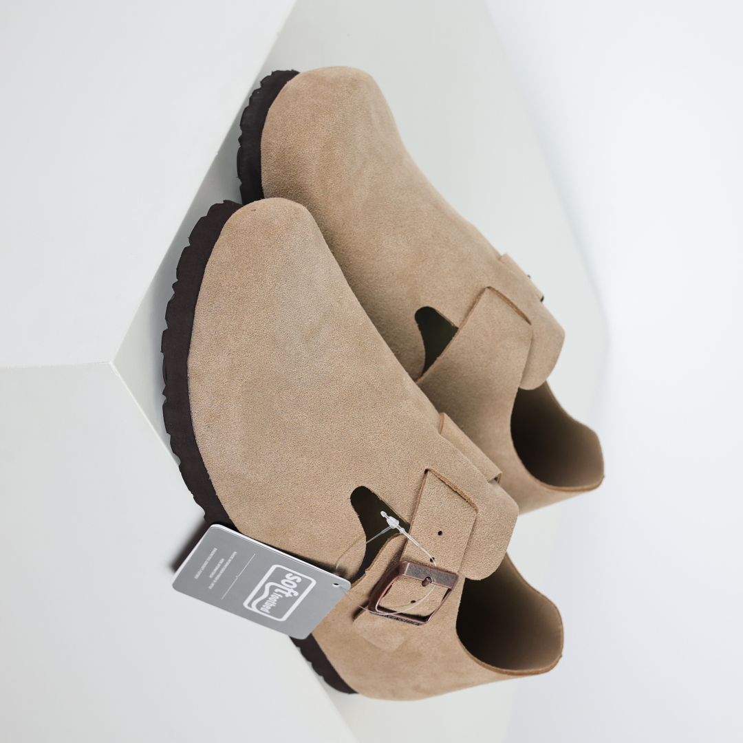 勃肯沙色 全包式懒人单鞋 博肯Birkenstock Birkenstock LondSuede Leather 伦敦系列包头平底复古软木底休闲拖鞋