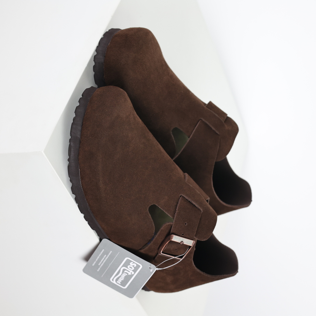 勃肯棕色 全包式懒人单鞋 博肯Birkenstock Birkenstock LondSuede Leather 伦敦系列包头平底复古软木底休闲拖鞋