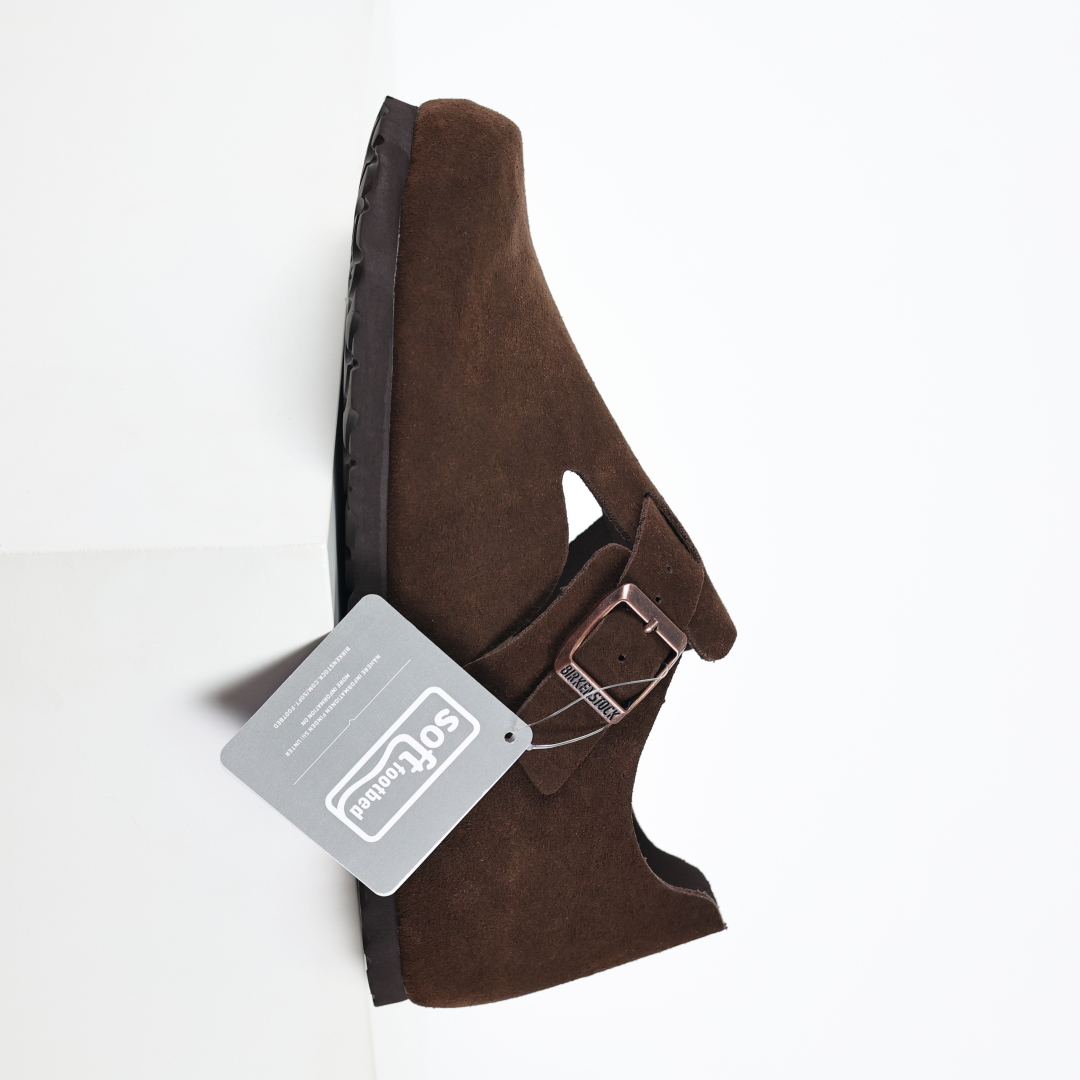 勃肯棕色 全包式懒人单鞋 博肯Birkenstock Birkenstock LondSuede Leather 伦敦系列包头平底复古软木底休闲拖鞋