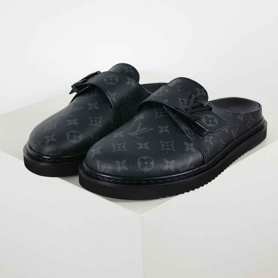 350 LouisVuittonEasy路易威登 LV 皮革拼接博肯半包头 拖鞋 凉鞋