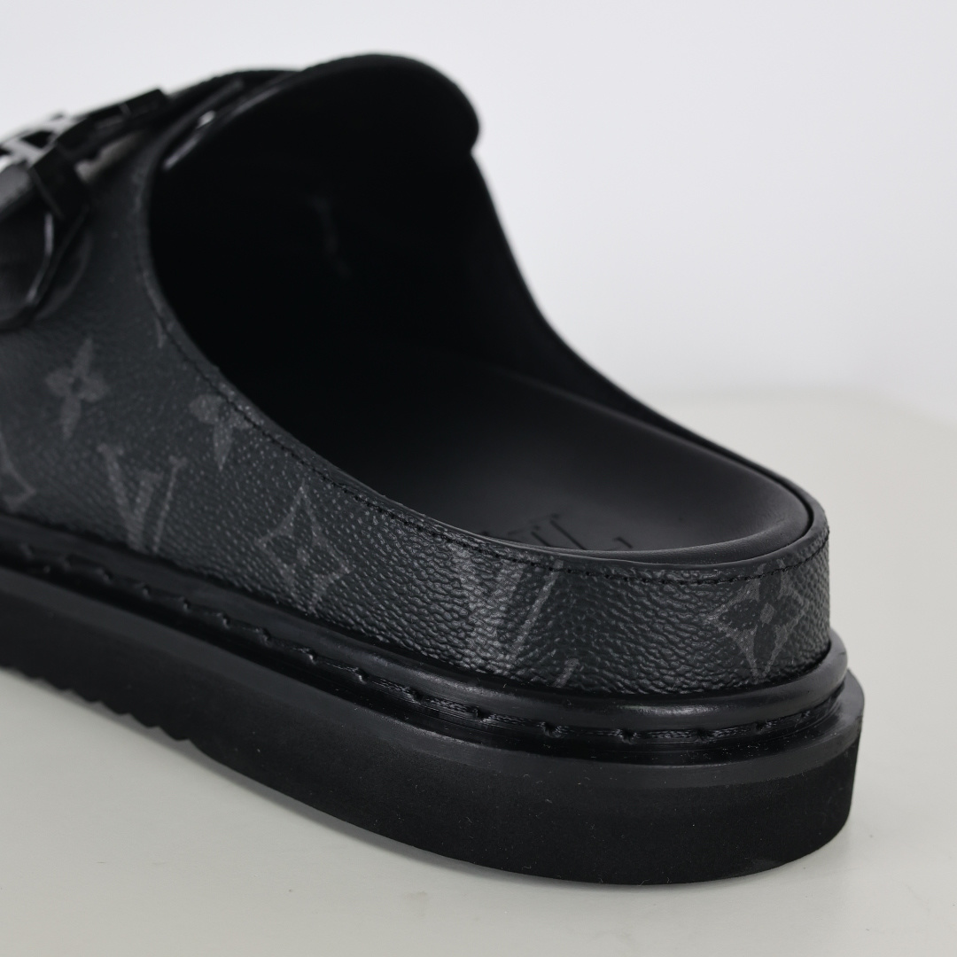 350 LouisVuittonEasy路易威登 LV 皮革拼接博肯半包头 拖鞋 凉鞋