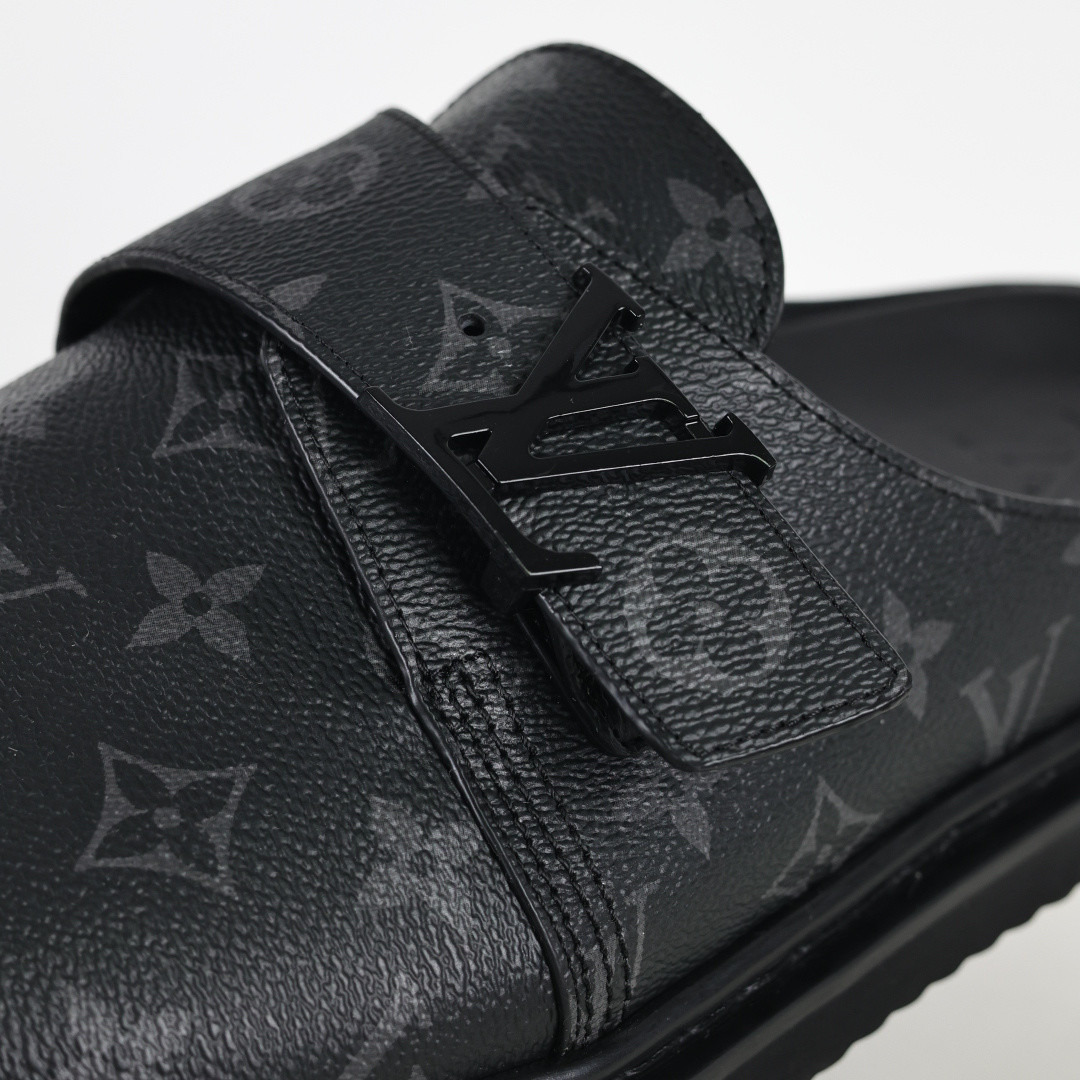 350 LouisVuittonEasy路易威登 LV 皮革拼接博肯半包头 拖鞋 凉鞋