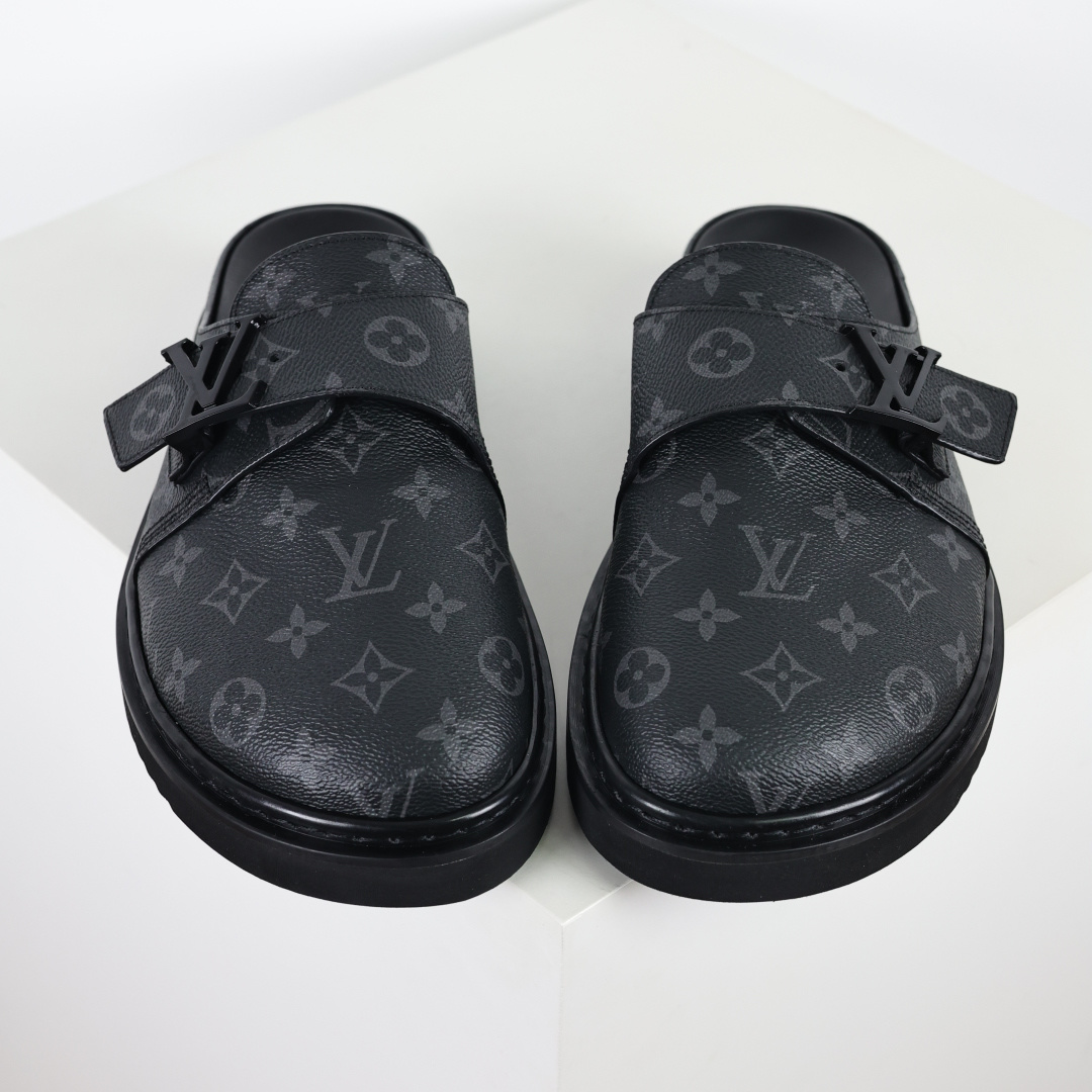 350 LouisVuittonEasy路易威登 LV 皮革拼接博肯半包头 拖鞋 凉鞋