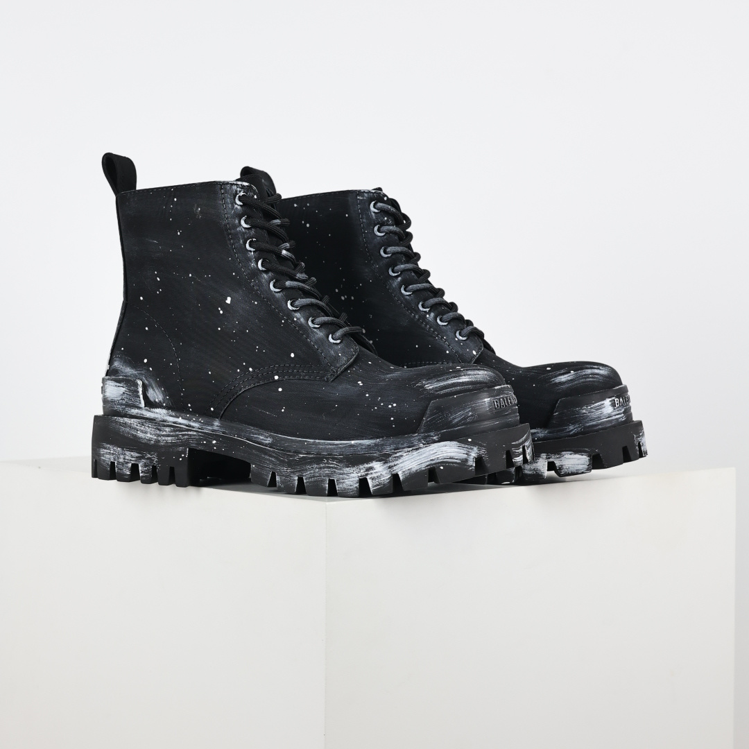 540 泼墨做旧马丁靴 巴黎世家BALENCIAGA Men's Leather boots 大头米奇风真皮德比休闲厚底皮鞋