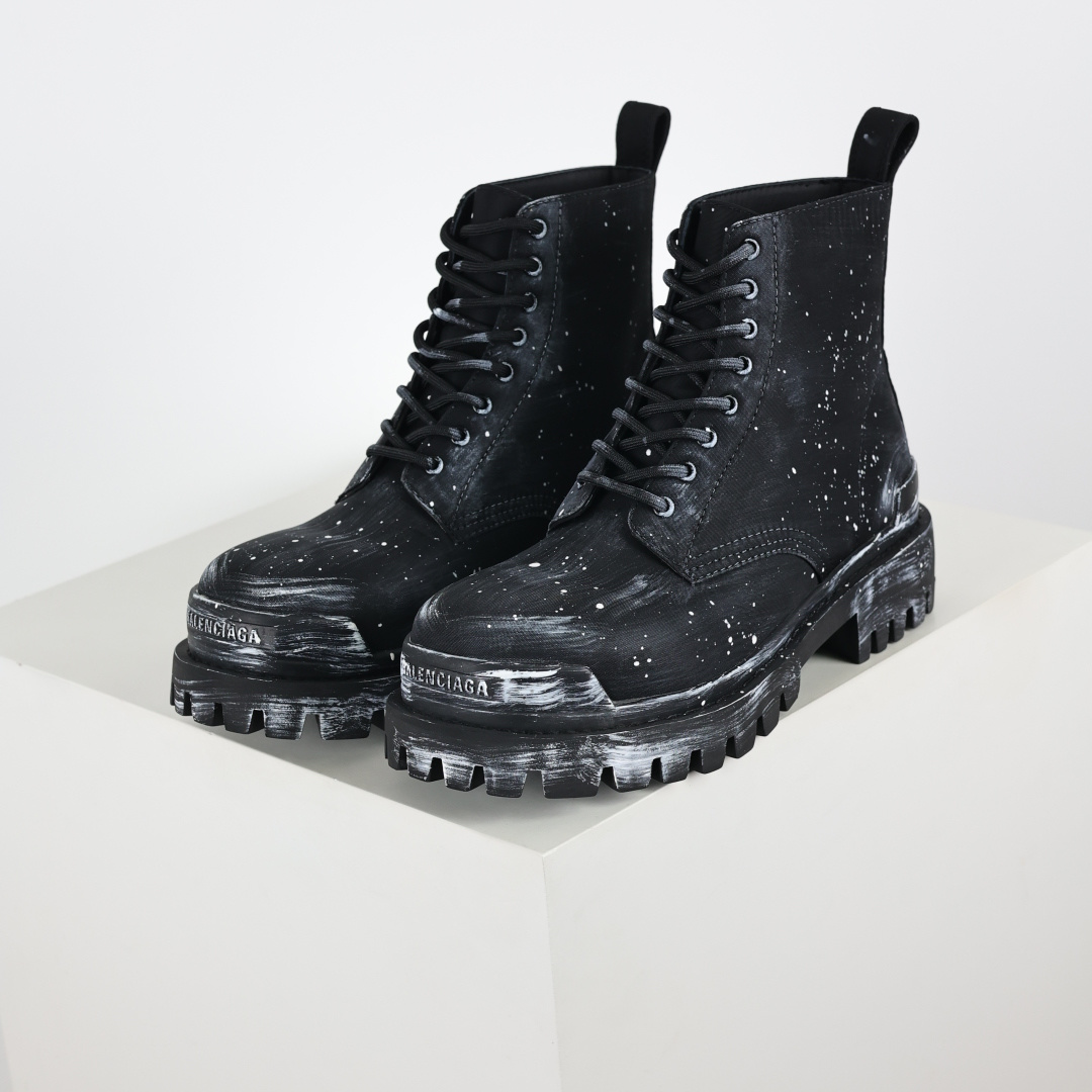 540 泼墨做旧马丁靴 巴黎世家BALENCIAGA Men's Leather boots 大头米奇风真皮德比休闲厚底皮鞋