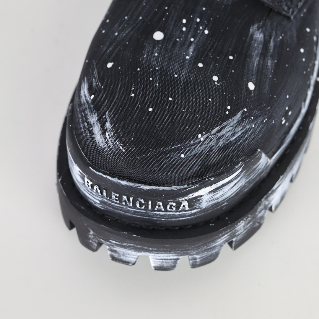 540 泼墨做旧马丁靴 巴黎世家BALENCIAGA Men's Leather boots 大头米奇风真皮德比休闲厚底皮鞋