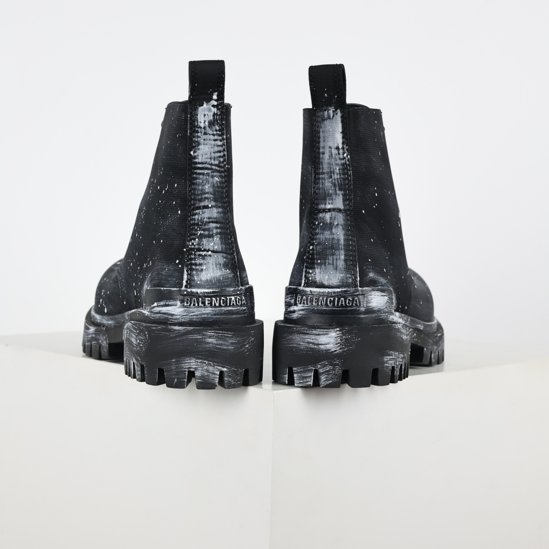 540 泼墨做旧马丁靴 巴黎世家BALENCIAGA Men's Leather boots 大头米奇风真皮德比休闲厚底皮鞋
