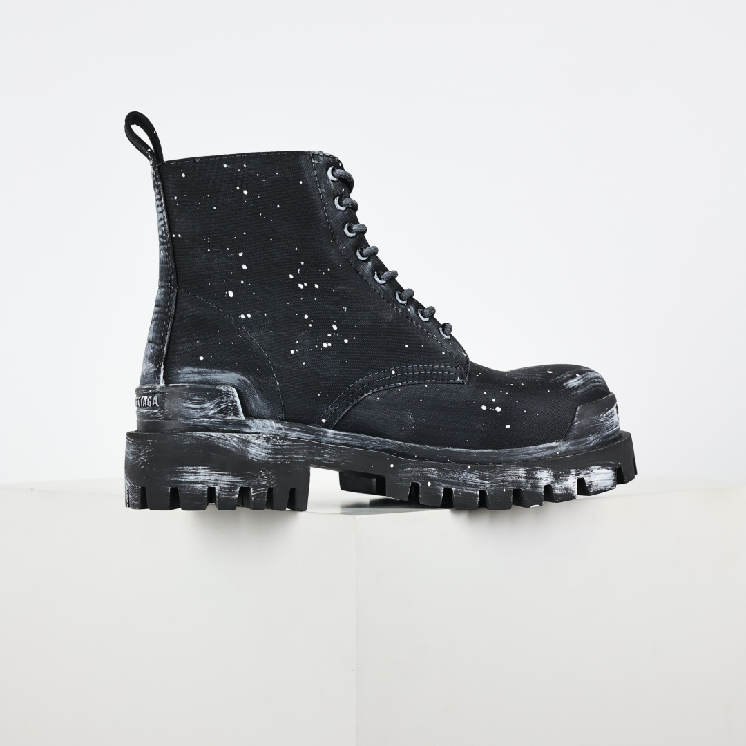 540 泼墨做旧马丁靴 巴黎世家BALENCIAGA Men's Leather boots 大头米奇风真皮德比休闲厚底皮鞋