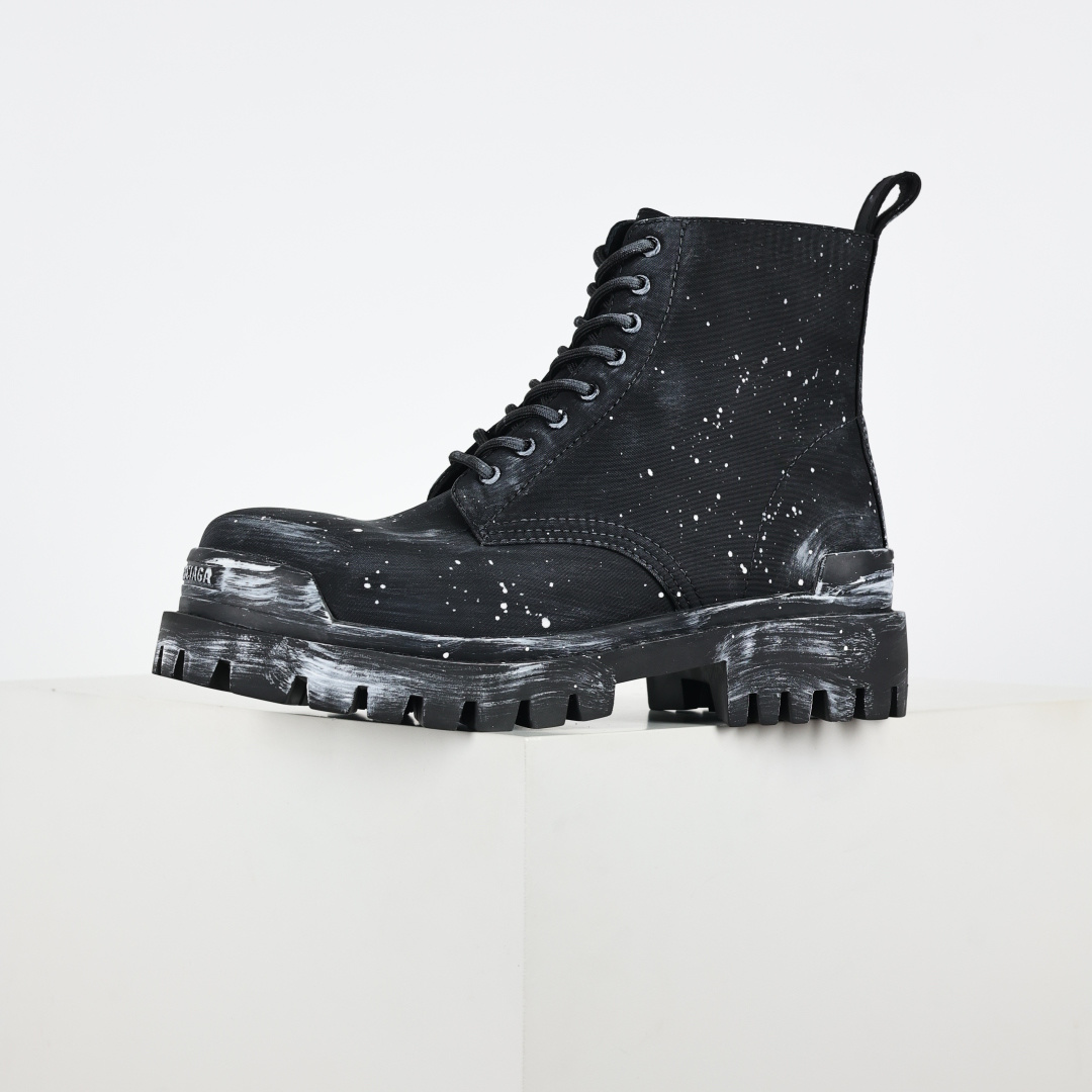 540 泼墨做旧马丁靴 巴黎世家BALENCIAGA Men's Leather boots 大头米奇风真皮德比休闲厚底皮鞋