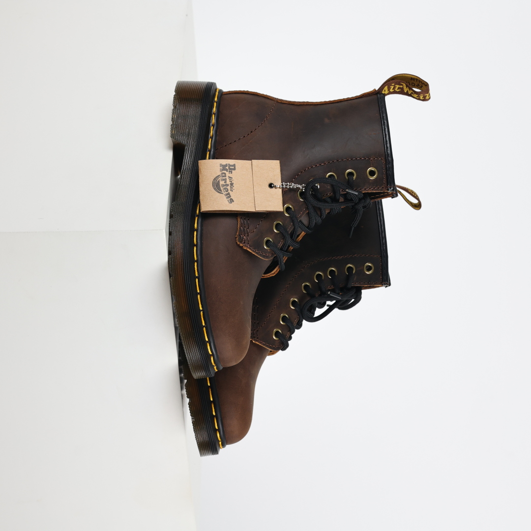 Dr.martens 马丁靴 1460系列 疯马皮棕色代工厂正品订单 八孔高帮公司规格 原材生产 与国内