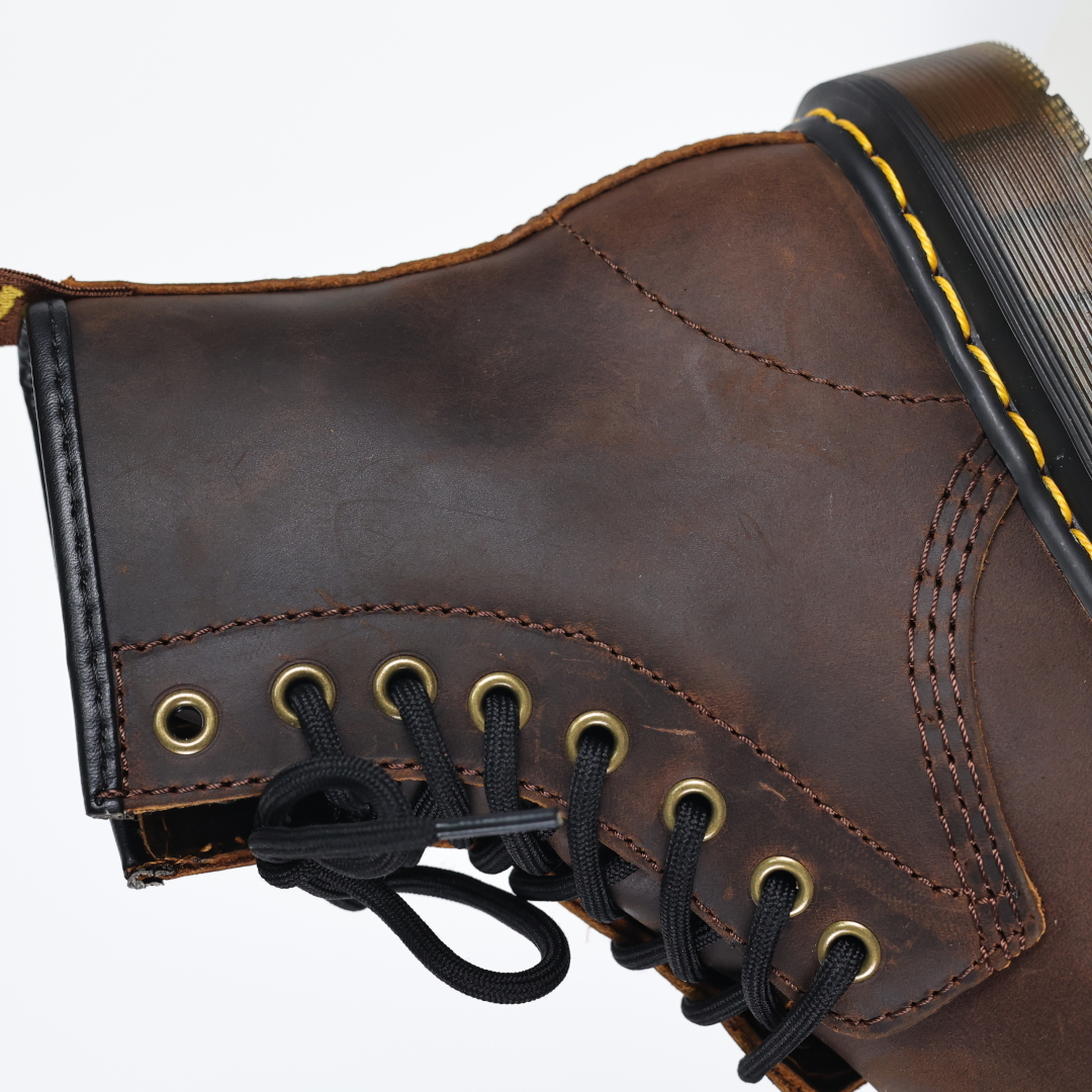 Dr.martens 马丁靴 1460系列 疯马皮棕色代工厂正品订单 八孔高帮公司规格 原材生产 与国内