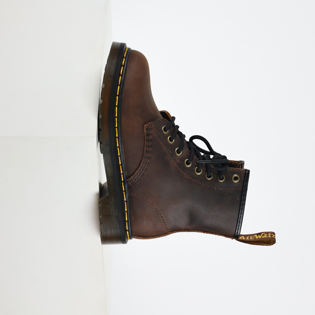 Dr.martens 马丁靴 1460系列 疯马皮棕色代工厂正品订单 八孔高帮公司规格 原材生产 与国内