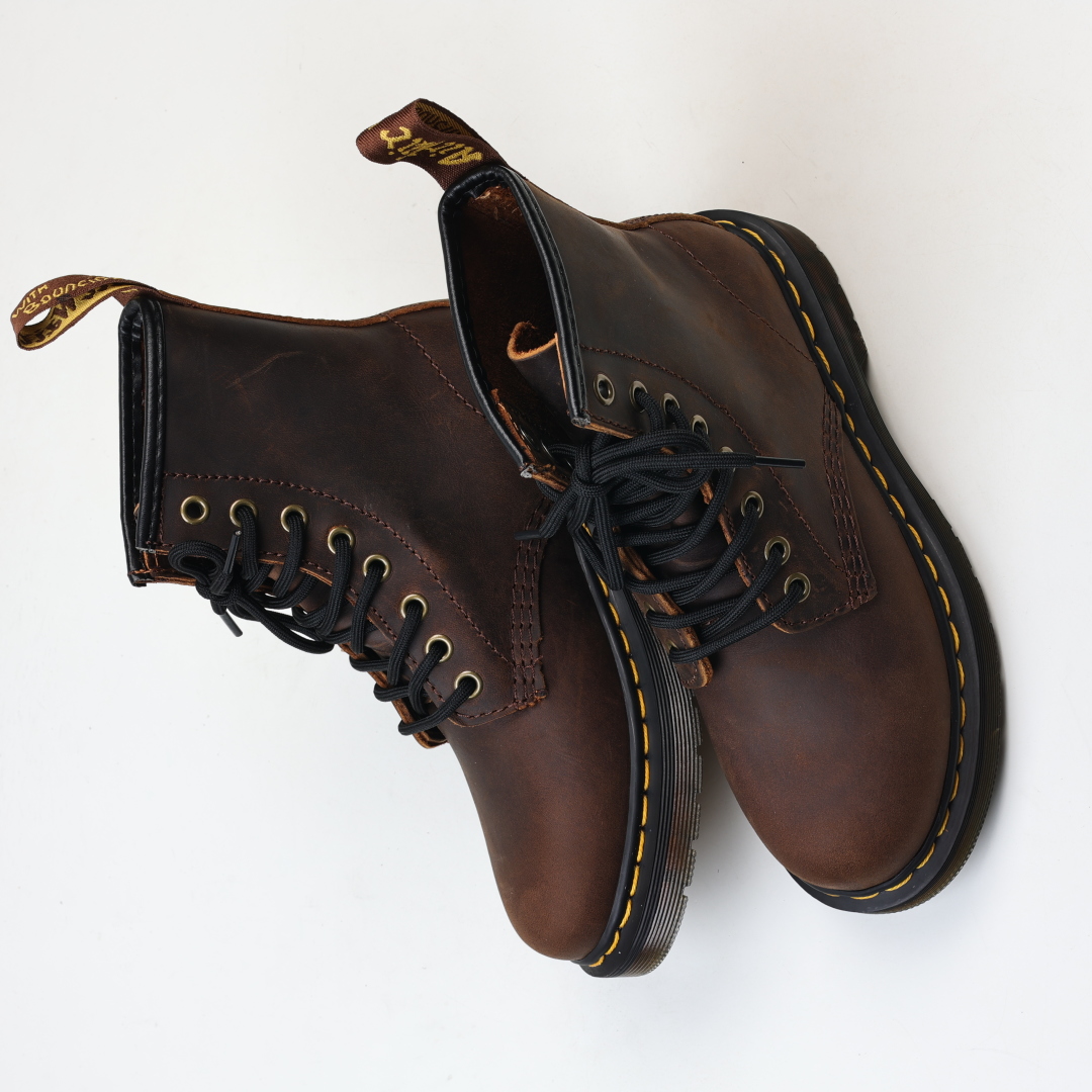 Dr.martens 马丁靴 1460系列 疯马皮棕色代工厂正品订单 八孔高帮公司规格 原材生产 与国内