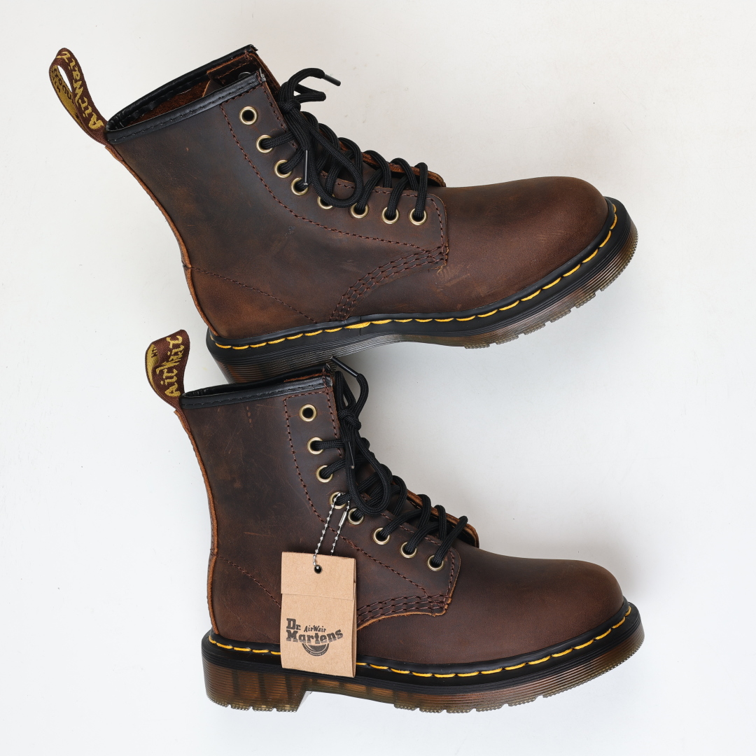 Dr.martens 马丁靴 1460系列 疯马皮棕色代工厂正品订单 八孔高帮公司规格 原材生产 与国内