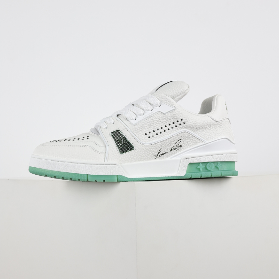 480 X1 东莞 210个配色 市售顶级版本 驴家LV Trainer 原版完美楦型 东莞大厂出产 品控胜过市面百分之95 白绿铆钉配色-Chinese UA Cheap High Quatity Brand Clothes Bags handbags Sneakers wholesale wholesaler seller from China Factory suppliers Fashion Clothing Shoes best Quality Beautiful Price 480 X1 东莞 210个配色 市售顶级版本 驴家LV Trainer 原版完美楦型 东莞大厂出产 品控胜过市面百分之95 白绿铆钉配色