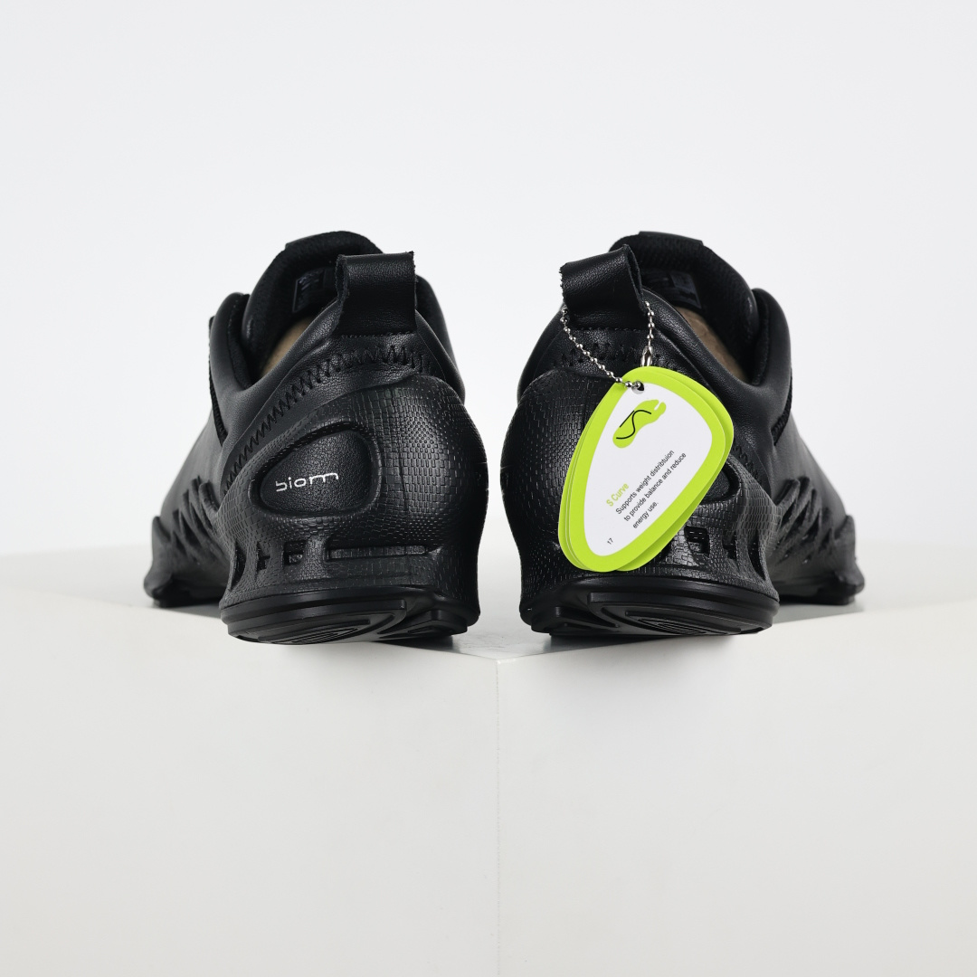 300 Ecco爱步健步系列牛皮透气低帮休闲运动鞋 探索者纯黑色