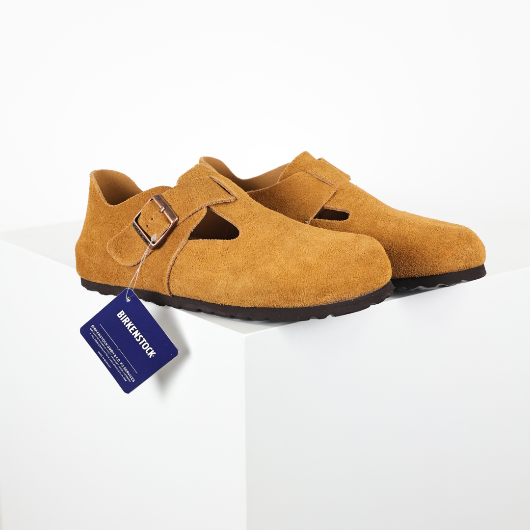 210 勃肯 懒人单鞋 博肯Birkenstock Birkenstock LondSuede Leather 伦敦系列包头平底复古软木底休闲拖鞋