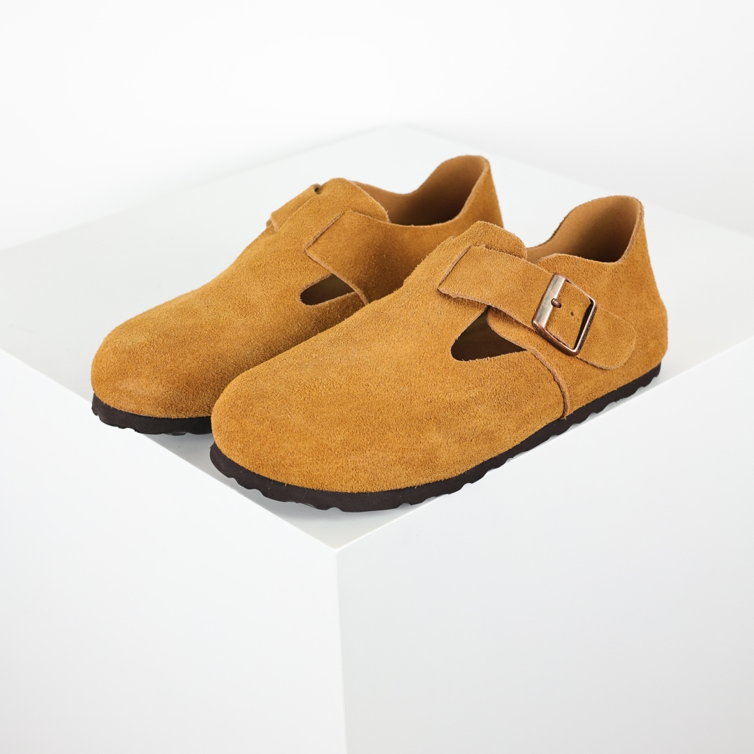210 勃肯 懒人单鞋 博肯Birkenstock Birkenstock LondSuede Leather 伦敦系列包头平底复古软木底休闲拖鞋