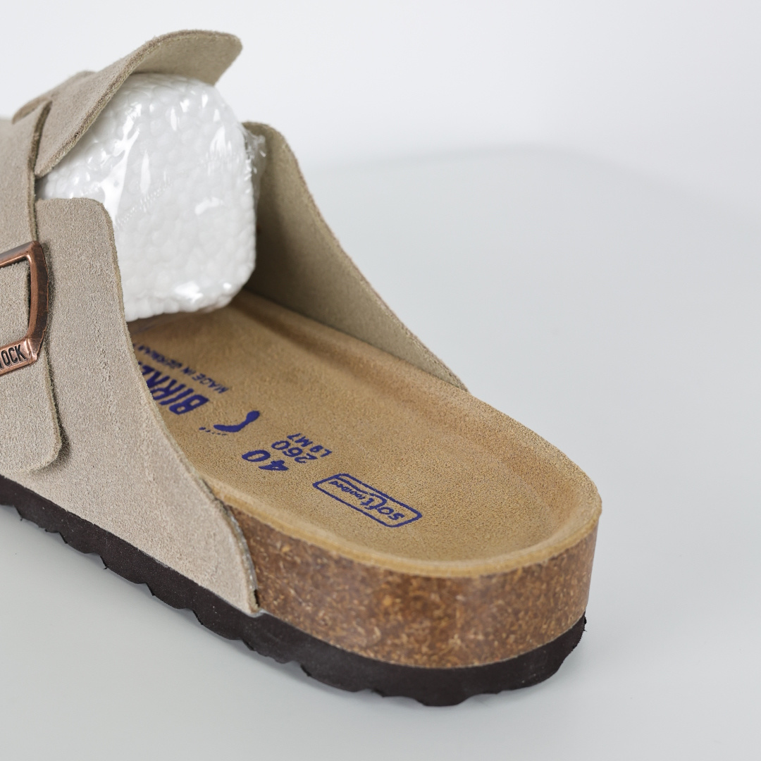 210 勃肯 懒人拖鞋 博肯Birkenstock Birkenstock London Suede Leather 伦敦系列包头平底复古软木底休闲拖鞋