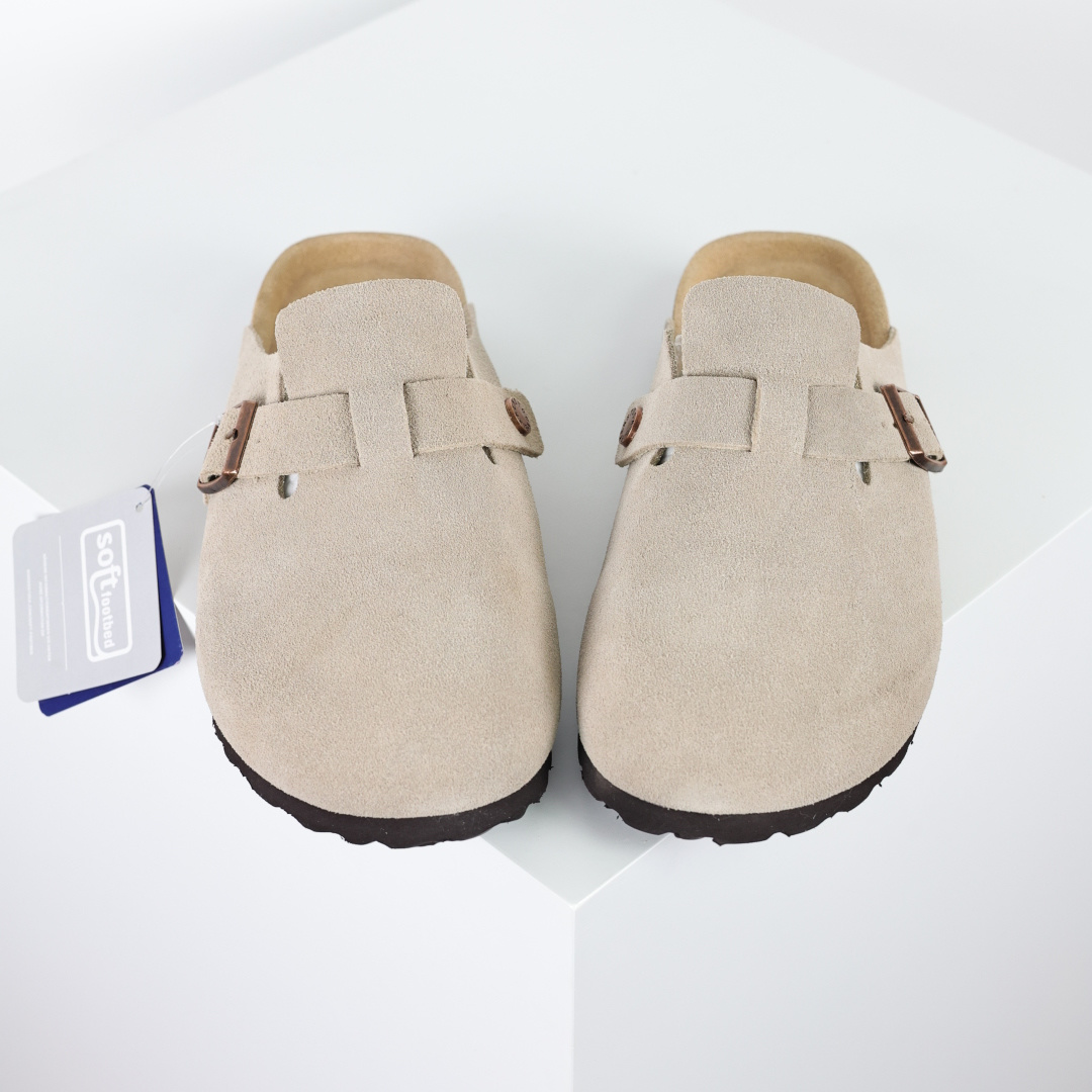 210 勃肯 懒人拖鞋 博肯Birkenstock Birkenstock London Suede Leather 伦敦系列包头平底复古软木底休闲拖鞋