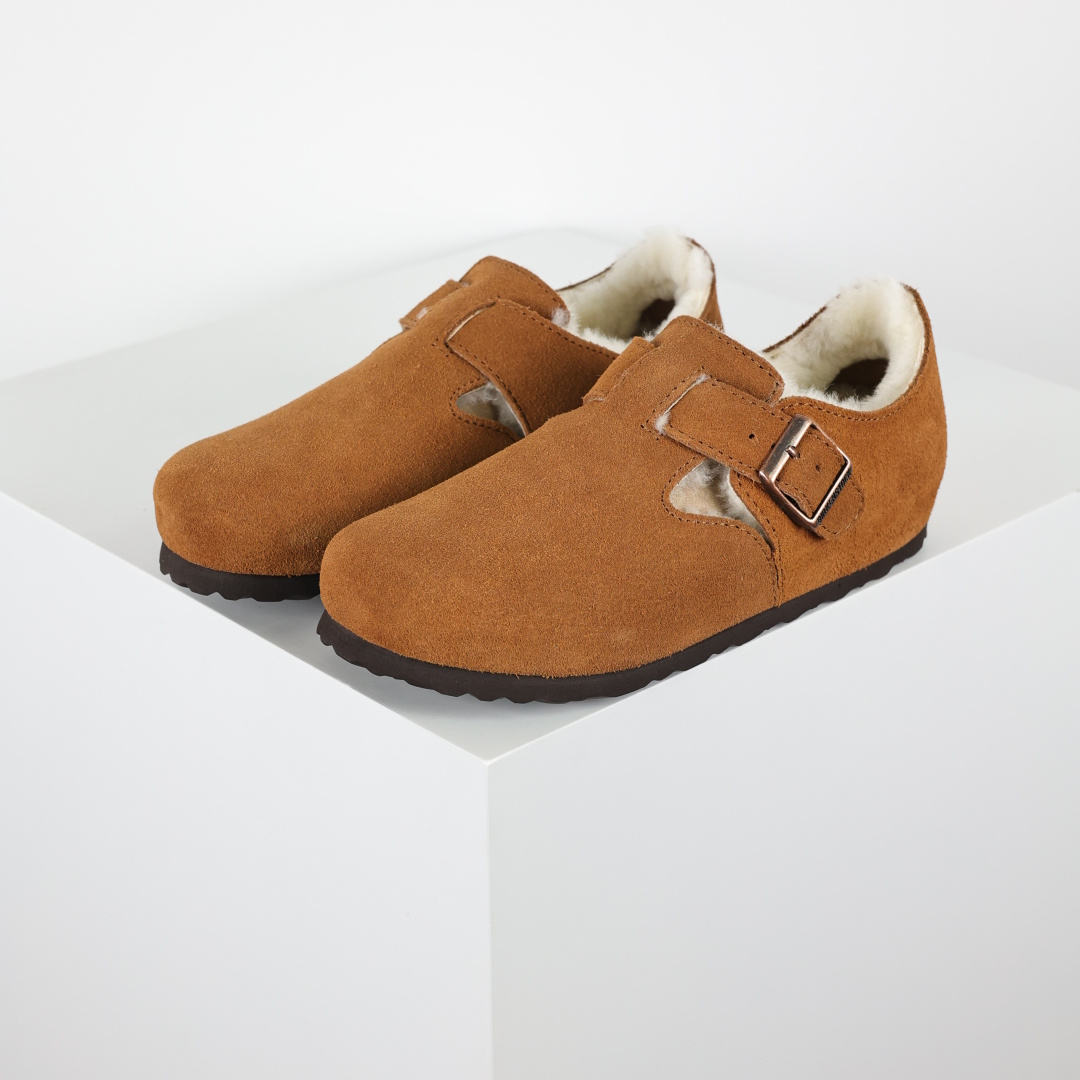 290 勃肯栗色 全包式懒人加毛单鞋 博肯Birkenstock Birkenstock London Suede Leather 伦敦系列包头平底复古软木底休闲单鞋